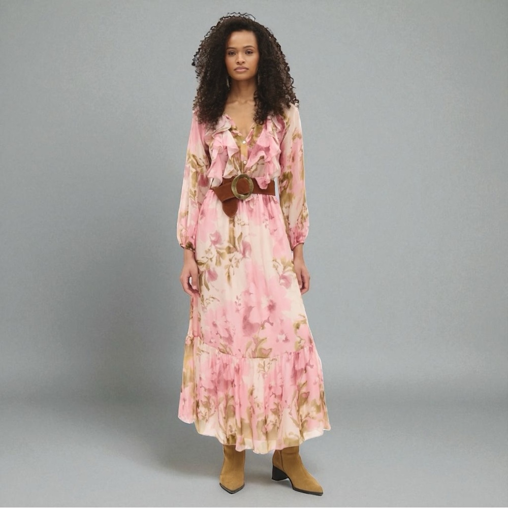 Elegant Pink Floral Maxi Dress